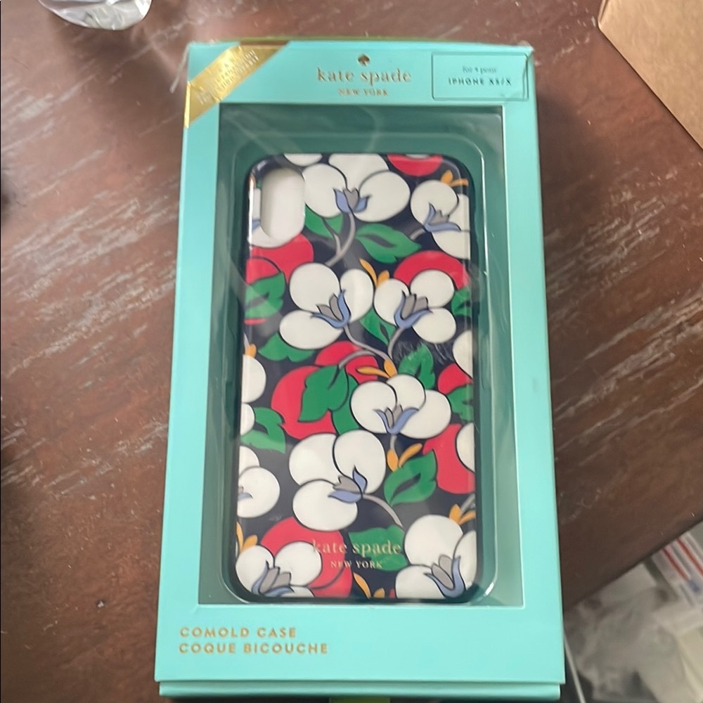Kate Spade New York navy white red green floral iPhone XS/S phone case IOB